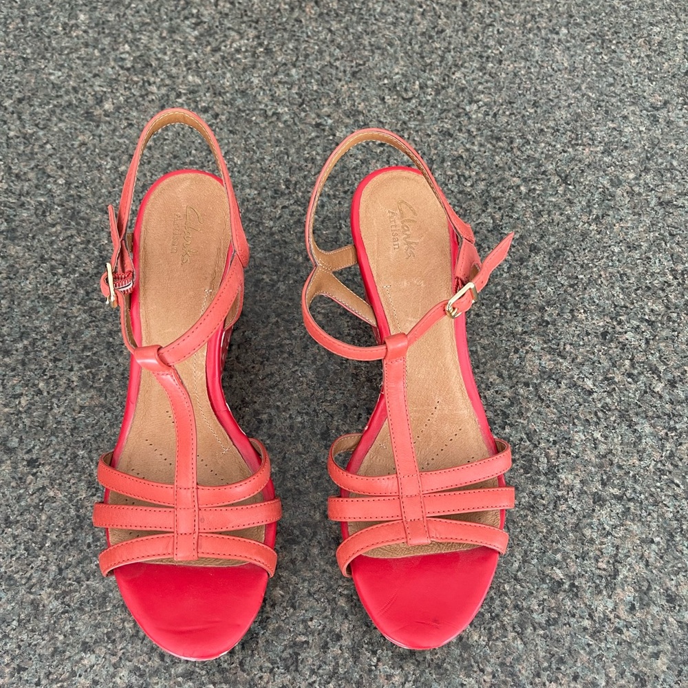Clark’s Wedge Sandal - Coral color - sz 11 - Picture 2 of 6